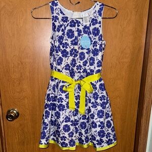 Aphorism Blue Floral Kids Dress with Yellow Accents Size 8